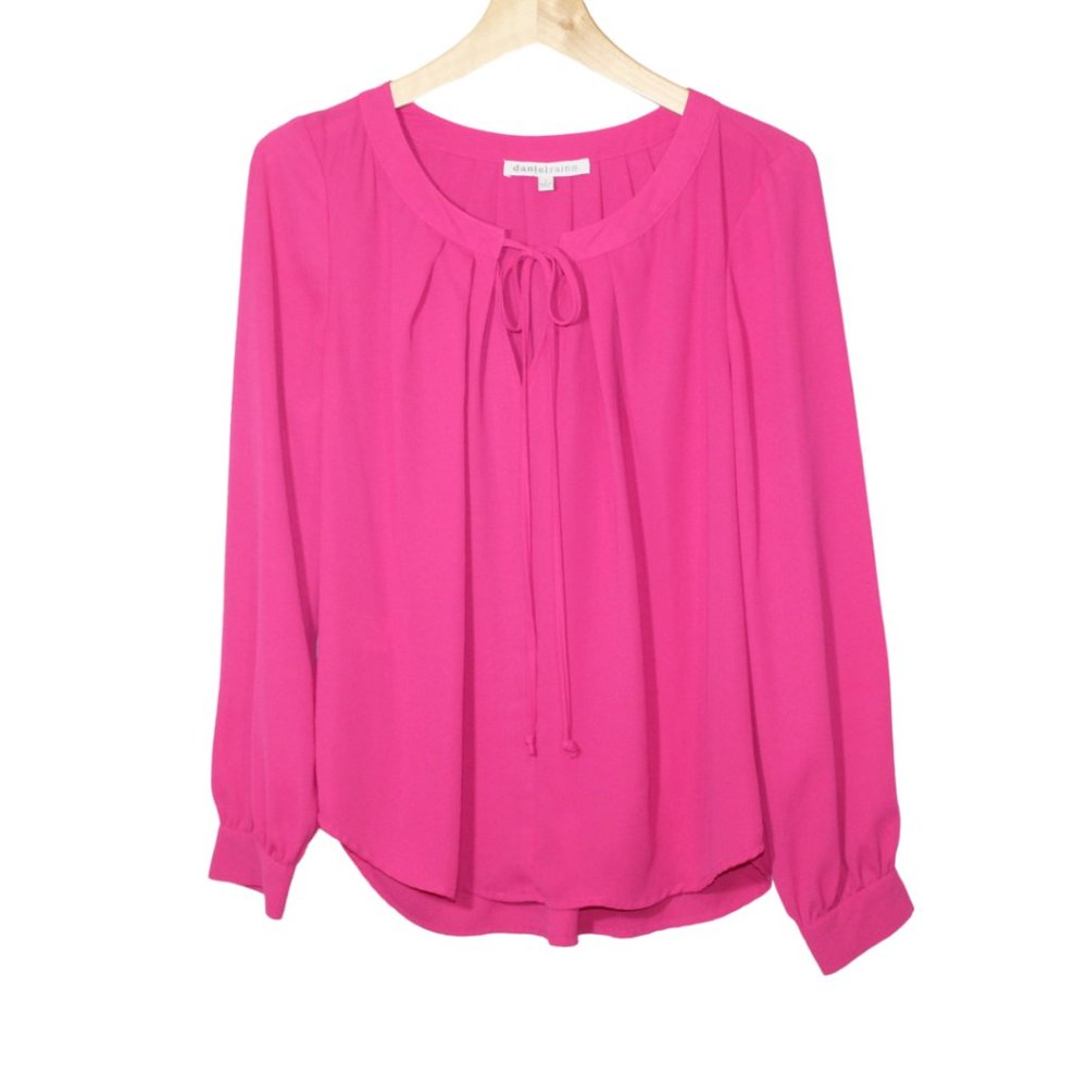 Daniel Rainn womens blouse size S pink chiffon long sleeve popover classic
